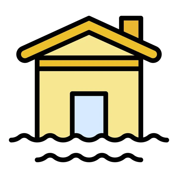 Casa agua inundación icono color contorno vector — Vector de stock
