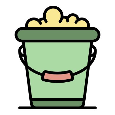 Kabarcık temizleme kovası simgesi renk ana hatları vektörü