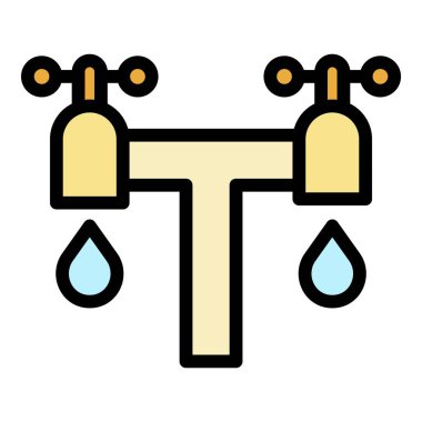 Çift su musluk simgesi renk ana hatları vektörü