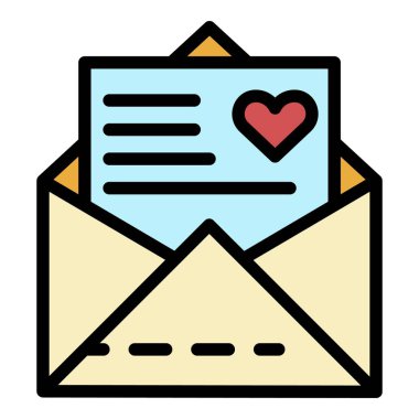 Düğün zarfı simgesi renk ana hatları vektörü