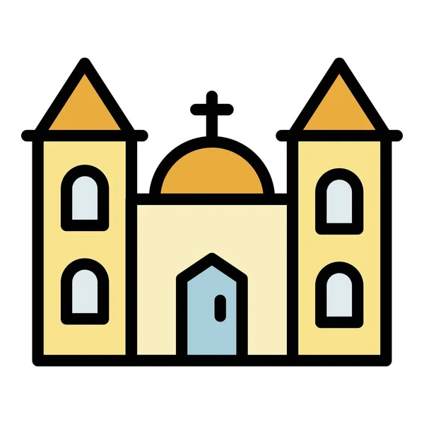 Kościół budynku ikona kolor zarys wektor — Wektor stockowy