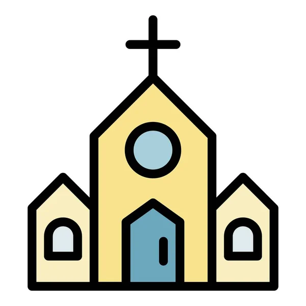 Katedralen kyrka ikon färg kontur vektor — Stock vektor