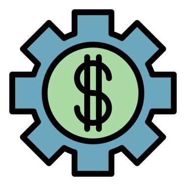 Dolar cinsinden dişli simgesi renk dış hat vektörü