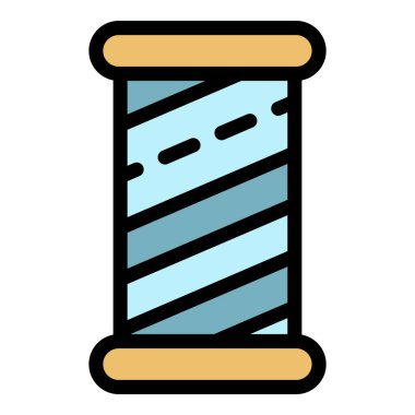 Ahşap silindir iplik simgesi renk ana hatları vektörü