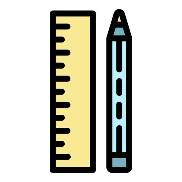 로러 (Ruler) 와 연필 아이콘 컬러 윤곽 벡터 — 스톡 벡터
