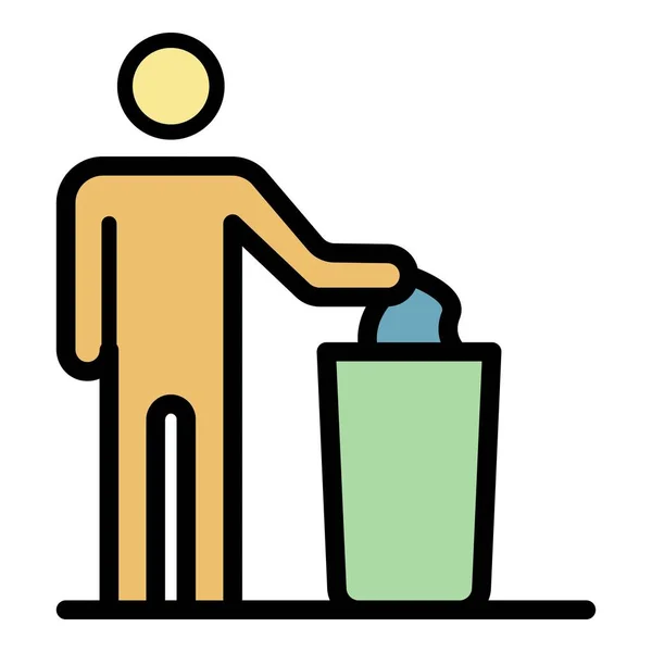 Man throws garbage into cart icon color outline vector — Stock Vector