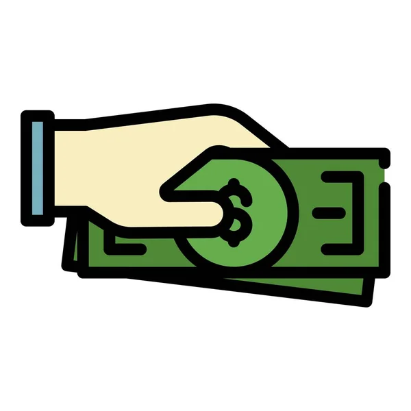 Cash money in hand icon color outline vector — Stock Vector