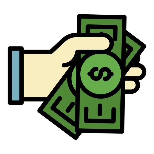 Mano dinero billete icono color contorno vector — Vector de stock