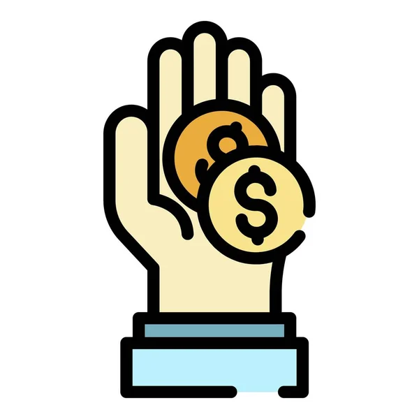 Hand keep dollar coin icon color outline vector — Stock Vector