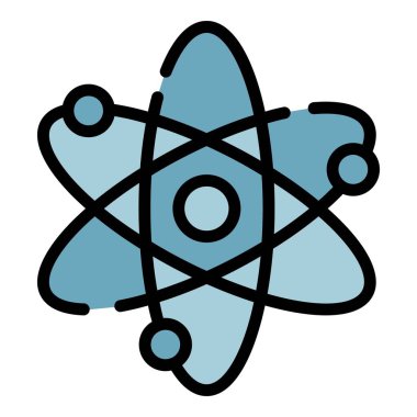 Atom ve elektron simgesi renk ana hatları vektörü