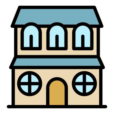 Yuvarlak pencereli ev simgesi renk ana hatları vektörü