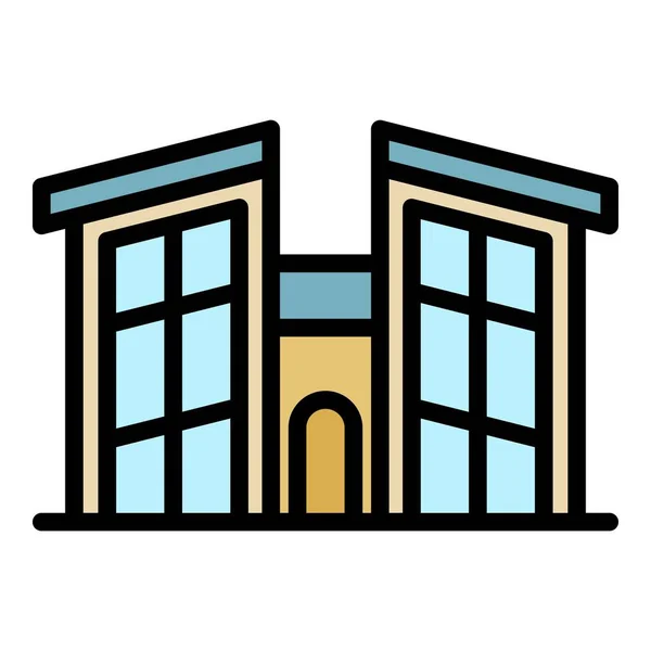 Casa com janelas altas ícone cor contorno vetor — Vetor de Stock
