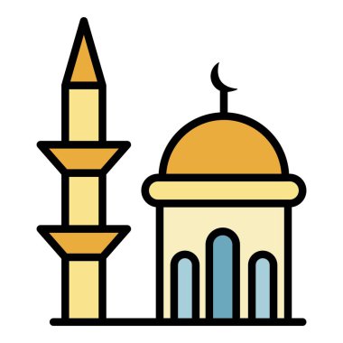 Minare ve kubbe cami simgesi renk ana hatları vektörü