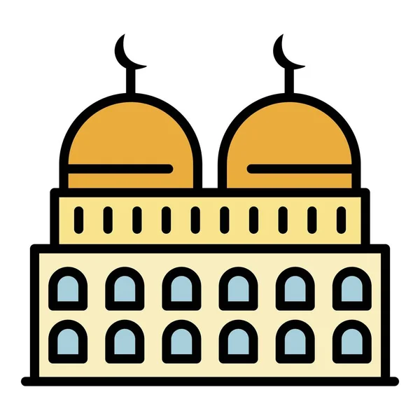 Zwei Kuppeln Moschee Symbol Farbe Umrissvektor — Stockvektor