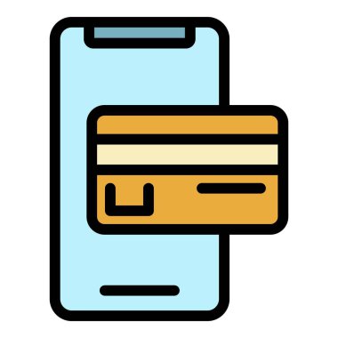 Akıllı telefon ödeme simgesi renk ana hatları vektörü
