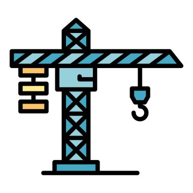 Yapı vinci simgesi renk ana hatları vektörü