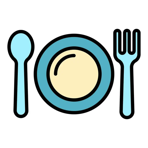 Kid plate, fork, spoon icon color outline vector — Stock Vector