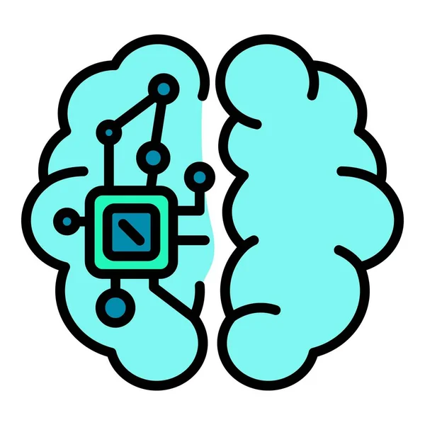 Elektroniczny chip w ikonie mózgu kolor zarys wektor — Wektor stockowy
