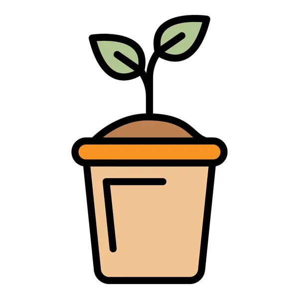 Planta en el icono del pote color contorno vector — Vector de stock