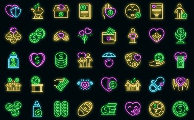 Çocuk destek simgeleri vektör neonunu ayarla