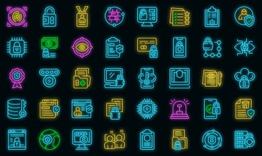 Gizlilik Politikası simgeleri vektör neonu belirledi