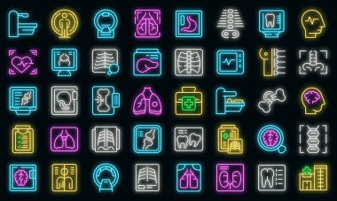 X-ray inceleme simgeleri vektör neonu ayarlayın