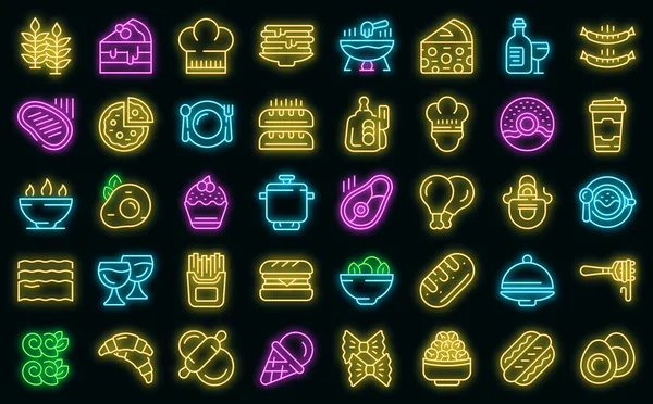 Iconos de la cocina francesa conjunto vector de neón — Vector de stock