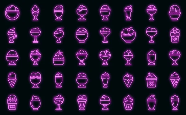 Gelato bowl icons set vector neon — Stock Vector