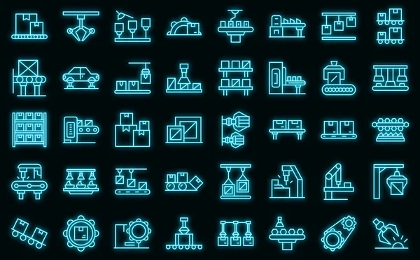 Serienproduktion Symbole setzen Vektor Neon — Stockvektor