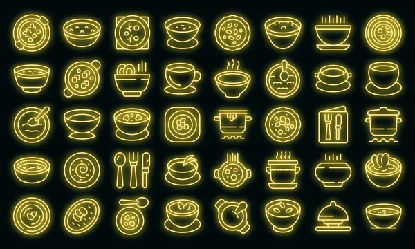 Crema sopa iconos conjunto vector neón — Archivo Imágenes Vectoriales