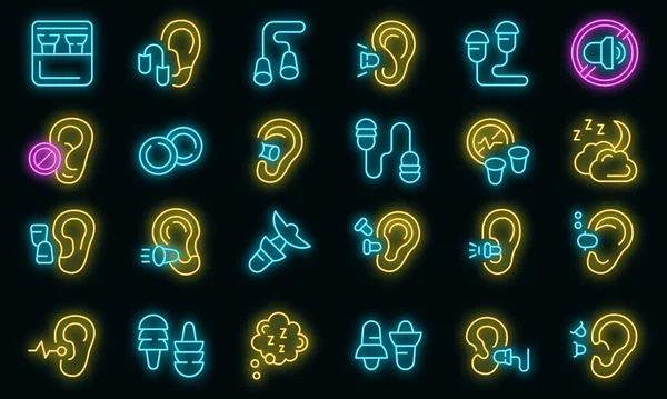 Bouchons d'oreilles icônes ensemble vecteur néon — Image vectorielle