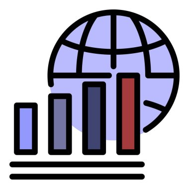 Küre ve mobil ağ simgesi renk ana hatları vektörü