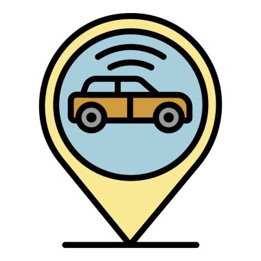 Coğrafi etiket simgesi renk dış hat vektörü içindeki araba