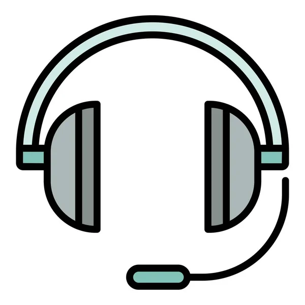 Headphone com ícone de microfone vetor de contorno de cor — Vetor de Stock
