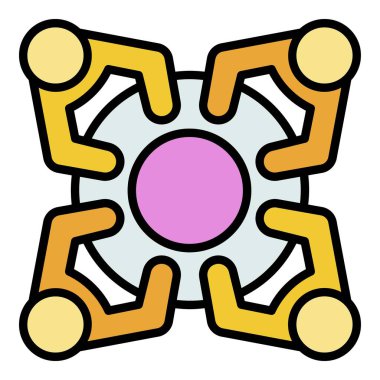 Yuvarlak masa simgesi renk ana hatları vektöründeki insanlar