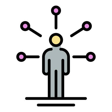 İnsan figürü ve fikir simgesi renk ana hatları vektörü