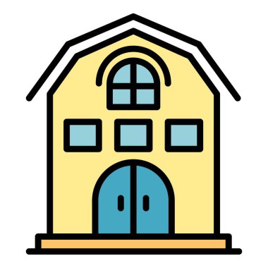 İnek hangar simgesi renk ana hatları vektörü