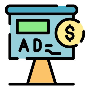 Billboard reklam simgesi renk ana hatları vektörü