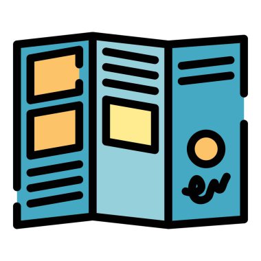 Reklam kitapçığı simgesi renk ana hatları vektörü