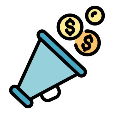 Megafon ve dolar simgesi renk ana hatları vektörü