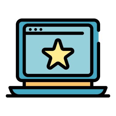 Dizüstü bilgisayar simgesi renk ana hatları vektörü üzerindeki yıldız