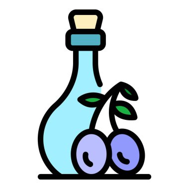 Sürahi ve zeytin ikonu renk ana hatları vektörü