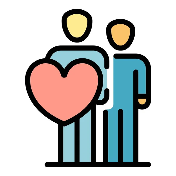 Δύο άνθρωποι και ένα εικονίδιο της καρδιάς διάνυσμα περίγραμμα χρώμα — Διανυσματικό Αρχείο