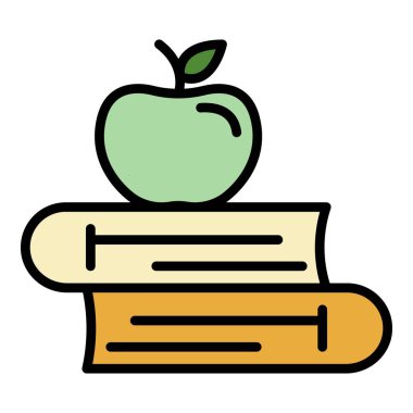 Kitap simgesi renk ana hatları vektörü üzerindeki elma
