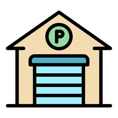 Garaj park simgesi renk ana hatları vektörü