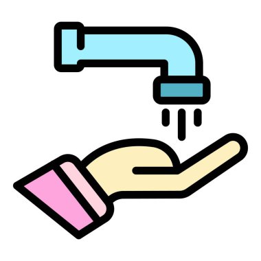 Su musluğu el simgesi renk ana hatları vektörü