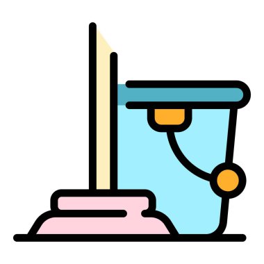 Fırça kovası simgesi temizleme rengi ana hatları vektörü