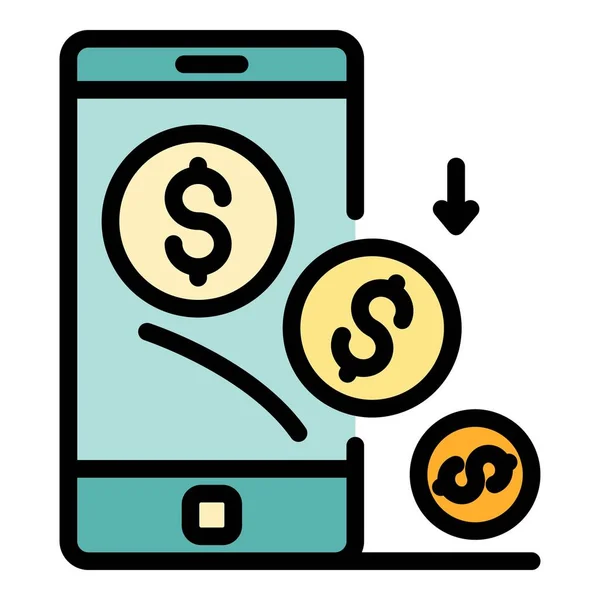 Smartphone dinheiro investidor ícone cor contorno vetor —  Vetores de Stock