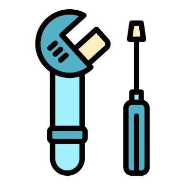 Metal anahtar tornavida simgesi renk ana hatları