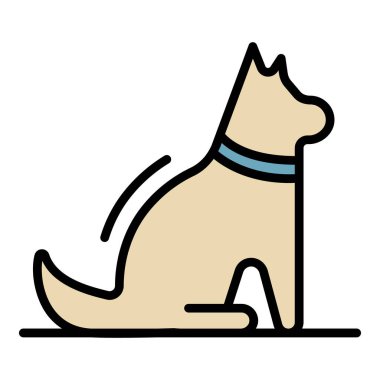 Mutlu oturma köpek simgesi renk ana hatları vektörü